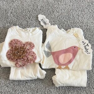 Oh Baby! Baby Girl Cream Sleepwear Set with Pink Bird & Rosette - never worn